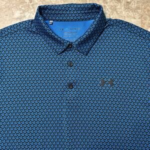 Under Armour Polo Shirt Mens XL The Playoff Blue Geometric Stretch Golf